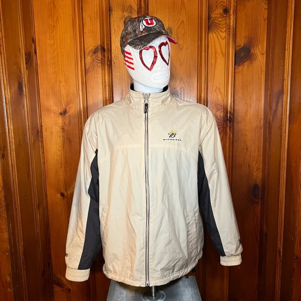 Chase Authentics L Budweiser Dale Jr Reversible Fleece Racing Jacket Tan Black